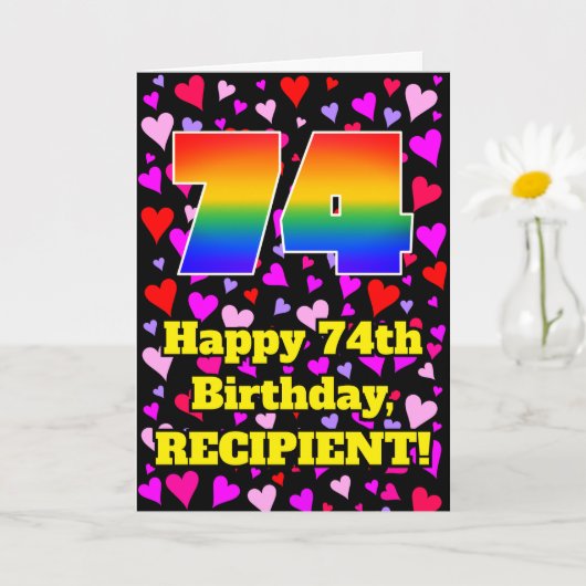 74th Birthday: Loving Hearts Pattern, Rainbow # 74 Karte (Kleine Pflanze)