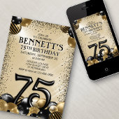75. Balloons Black Gold Geburtstag Einladung