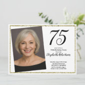 75. Custom Foto White und Gold Einladung (Stehend Vorderseite)