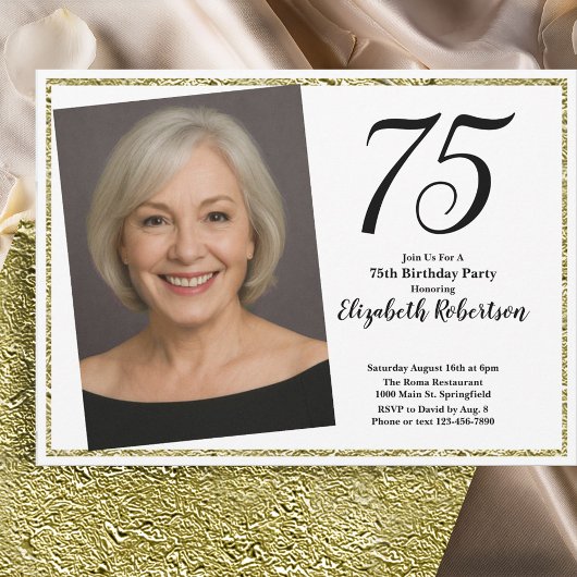 75. Custom Foto White und Gold Einladung
