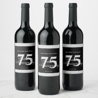 75. Diamantene Hochzeit - Benutzerdefiniertes Wein Weinetikett