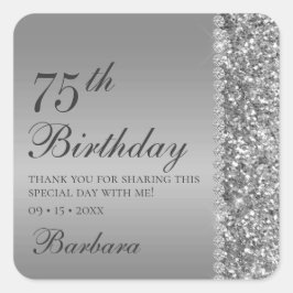 75. Elegant Silver Birthday Quadratischer Aufkleber