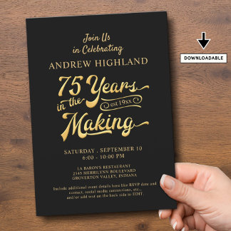 75. Geburtstag 75 JAHRE IN DER MAKING Black Gold Einladung