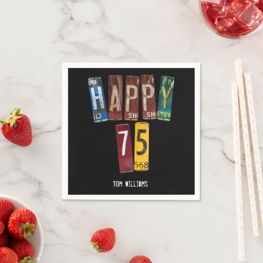 75. Geburtstag alter Nummernschild Serviette (Beispiel)