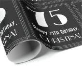 75. Geburtstag - Art Deco Look "75", Name Geschenkpapier (Rolleneckpunkt)