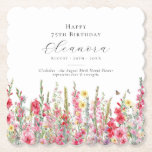75. Geburtstag August Geburts-Blume Custom Untersetzer<br><div class="desc">Die perfekte Tischdekoration für eine Geburtstagsfeier am August. Rosa Gladiolus ist die Blume der Geburt für diesen Monat. Es bildet einen hübschen Wasserfarbenuntergrund an diesem blumengeschmückten personalisierten Untersetzer. Der Geburtstagsgast der Ehre,  des Alters und des Geburtstags wird mit eleganter Kalligraphie und Typografie darüber platziert. Alle Texte können bearbeitet werden.</div>