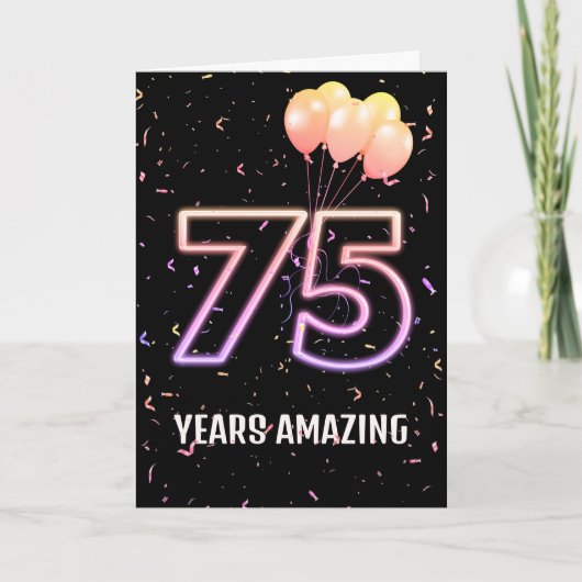 75. Geburtstag Ballons und Confetti Karte (Vorderseite)