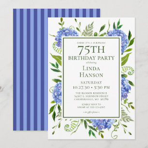 75. Geburtstag Blaue Hortensien Überraschungsparty Einladung