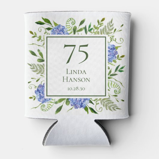 75. Geburtstag Blue Hydrangeas Dosenkühler (Vorderseite)
