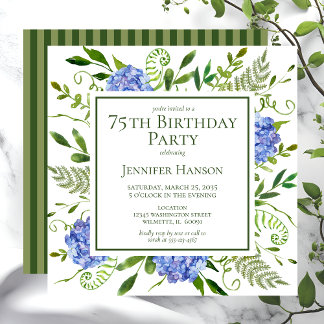75. Geburtstag Blue Hydrangeas Einladung