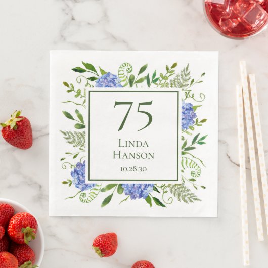 75. Geburtstag Blue Hydrangeas Serviette (Beispiel)
