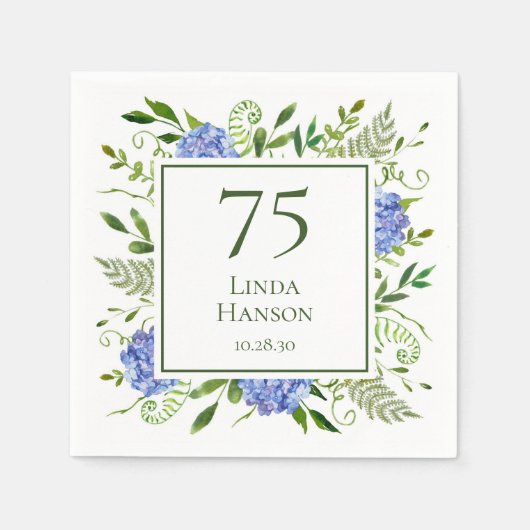 75. Geburtstag Blue Hydrangeas Serviette (Vorderseite)