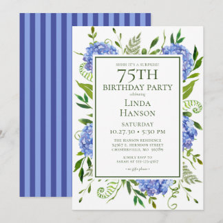 75. Geburtstag Blue Hydrangeas Überraschungs-Party Einladung