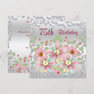 75. Geburtstag Blumenanzeige & Diamanten Einladung