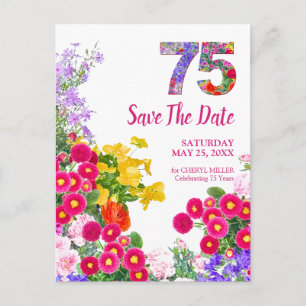 75. Geburtstag Bunte Blumengarten Save-the-Date-Ka Ankündigungspostkarte