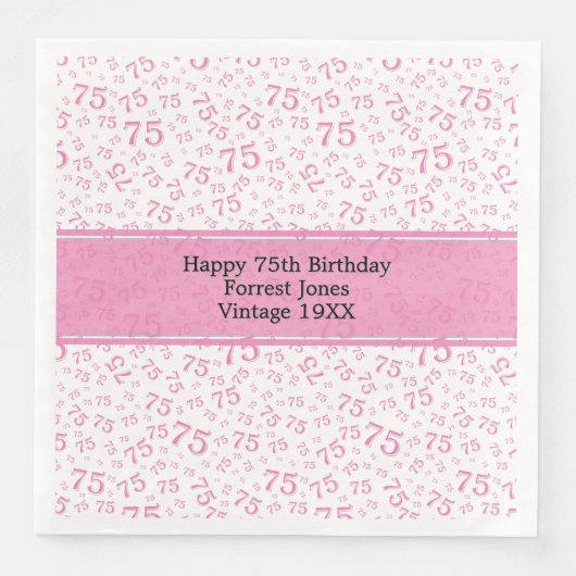 75. Geburtstag Cooles Zahlenmuster Pink/Weiß Serviette (Vorderseite)