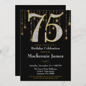 75. Geburtstag Einladung Black Gold Diamonds Adult (Vorne/Hinten)
