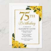 75. Geburtstag Einladung Vorlage Gelbe Rosen (Vorne/Hinten)