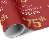 75. Geburtstag: Elegant, rot, Imitate Gold Look Geschenkpapier (Rolleneckpunkt)