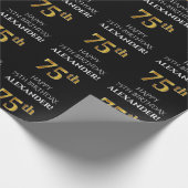 75. Geburtstag: Elegant, schwarz, Imitate Gold Loo Geschenkpapier (Ecke)