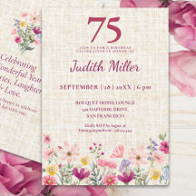 75. Geburtstag Elegante rosa Wildblumen-Leinen-Par