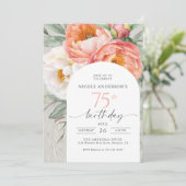 75. Geburtstag Elegante Wasserfarben-Peonies Einladung (Stehend Vorderseite)