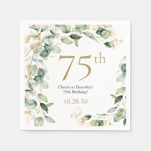 75. Geburtstag Eukalyptus Serviette (Vorderseite)