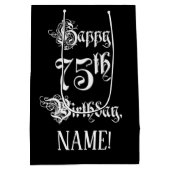 75. Geburtstag: Extravagant, Elegantes Script + In Mittlere Geschenktüte (Rückseite)