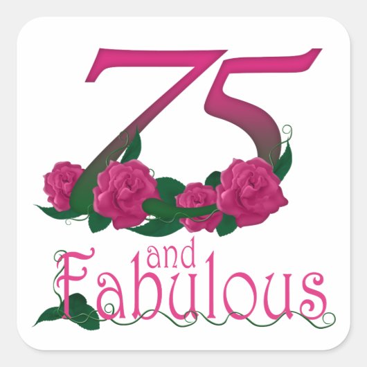 75. Geburtstag fabelhafte rosa Blumenzahl Quadratischer Aufkleber (Vorderseite)