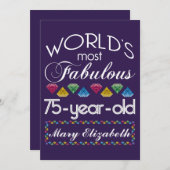 75. Geburtstag Fantastischste Lila Edelsteine Einladung (Vorne/Hinten)