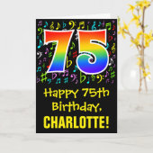 75. Geburtstag: Farbige Musiksymbole + Regenbogen  Karte (Gelbe Blume)