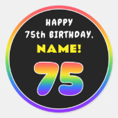 75. Geburtstag: Farbiger Regenbogen # 75, Individu Runder Aufkleber (Vorderseite)