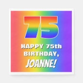 75. Geburtstag: Farbiges, lustiges Regenbogenmuste Serviette (Vorderseite)