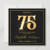 75. Geburtstag feiern Gold Black Einladung (Vorderseite)