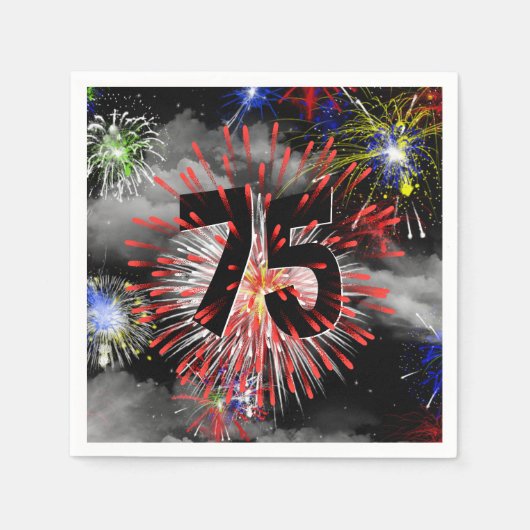 75. Geburtstag Feuerwerk in Wolken Napkins Serviette (Vorderseite)
