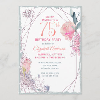 75. Geburtstag Floral Blush Rose Wasserfarbenes Pa Einladung