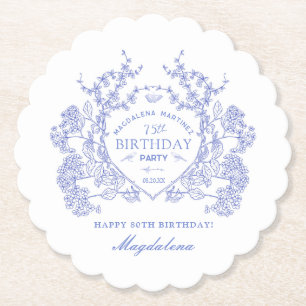 75. Geburtstag Französisch Blue Floral Wappen Cust Untersetzer
