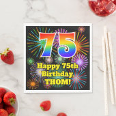 75. Geburtstag: Fun Fireworks Pattern + Rainbow 75 Serviette (Beispiel)