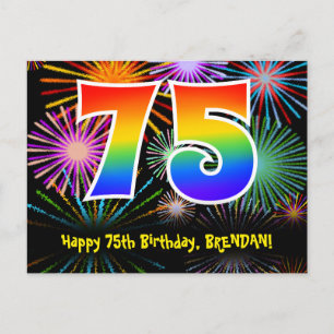 75. Geburtstag - Fun Fireworks Pattern + Rainbow 7 Postkarte