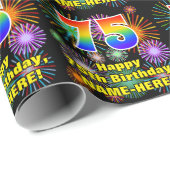 75. Geburtstag: Fun Fireworks, Rainbow Look # "75" Geschenkpapier (Rolleneckpunkt)