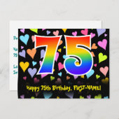 75. Geburtstag: Fun Hörmuster, Regenbogen 75 Postkarte (Vorne/Hinten)
