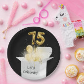 75. Geburtstag Gold Ballons in weißer Box Pappteller (Party)