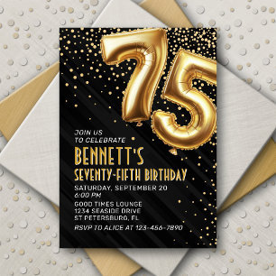 75. Geburtstag Gold Black Einladung