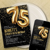 75. Geburtstag Gold Black Einladung
