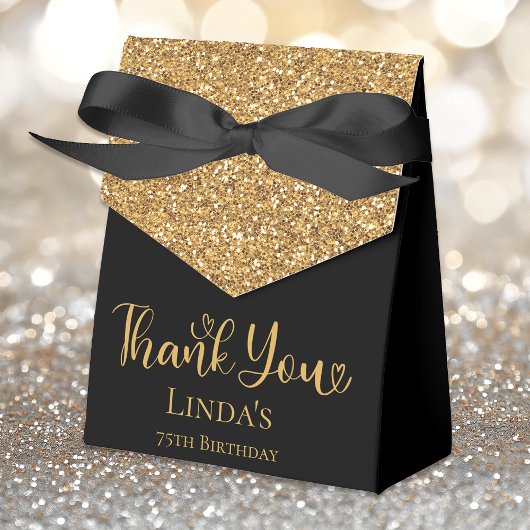 75. Geburtstag Gold Glitzer Black Vielen Dank Geschenkschachtel