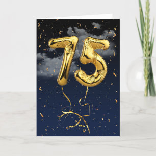 75. Geburtstag Gold Mylar Ballon und Confetti Card Karte