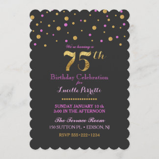 75. Geburtstag Jubiläum Gold Pink Confetti Dots Einladung