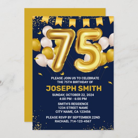 75. Geburtstag Meilenstein Geburtstag Einladung (Vorne/Hinten)
