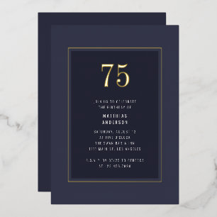 75. Geburtstag Minimal Elegant Dunkle Goldene Rahm Folieneinladung