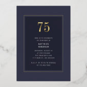 75. Geburtstag Minimal Eleganter dunkler Goldrahme Folieneinladung (Vorderseite)